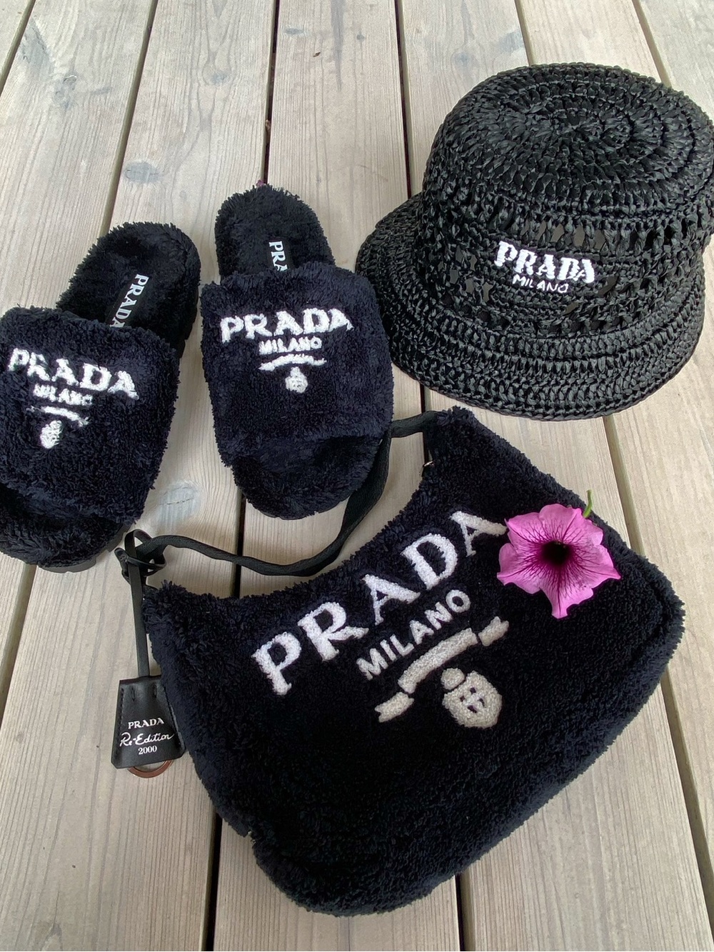 NEW Prada Terry Cloth Re-Edition 2000 Shoulder Bag Black Logo Tote Y2K Rare
